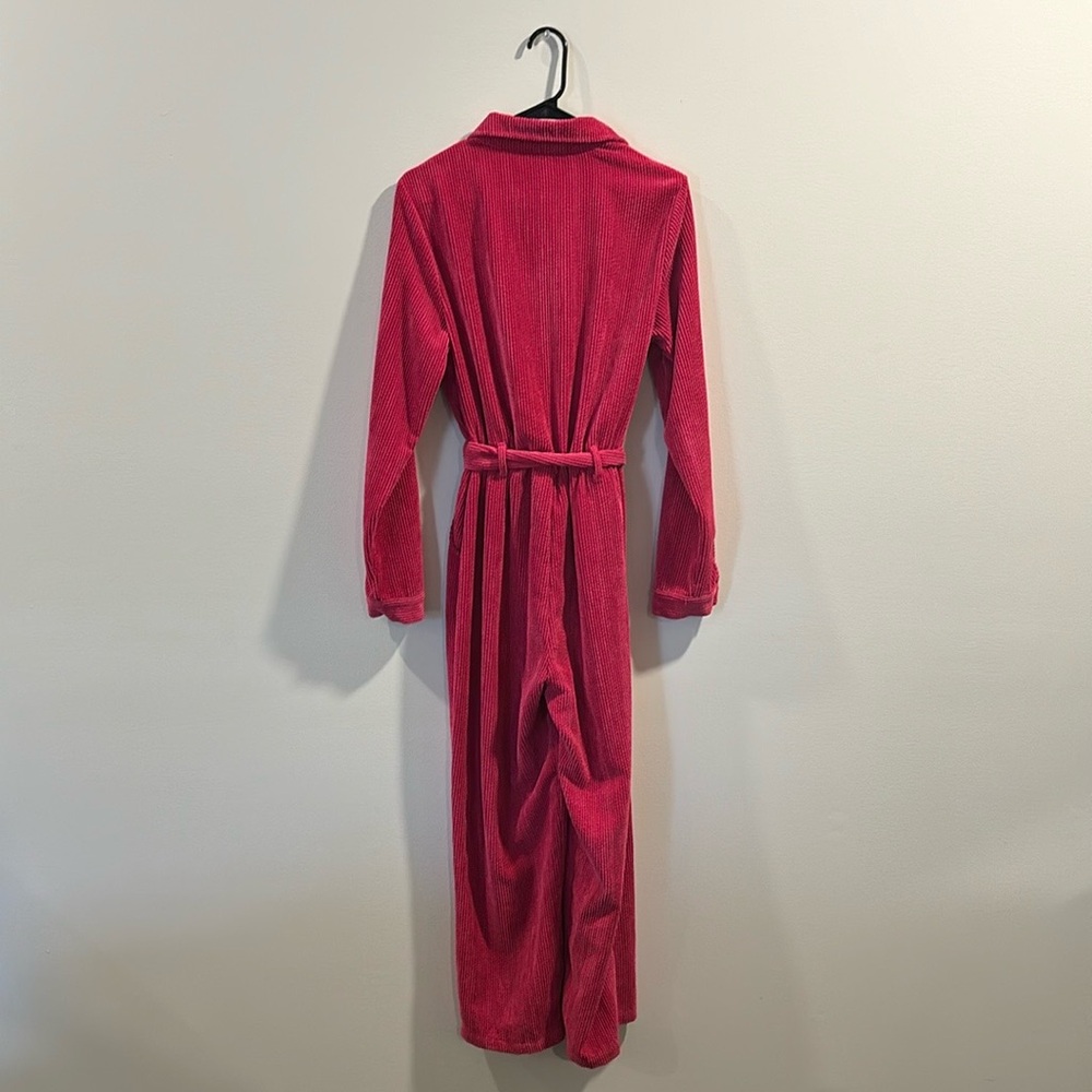 Pink Corduroy Belted Jumpsuit - Picture 7 of 7